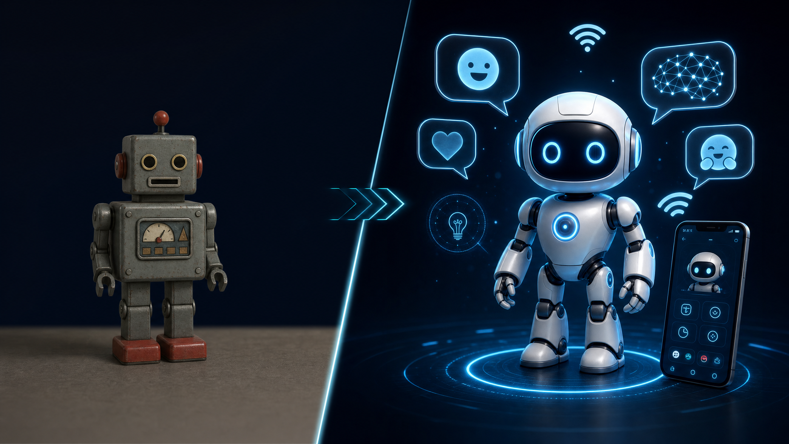 Toy evolution: static robot to AI robot