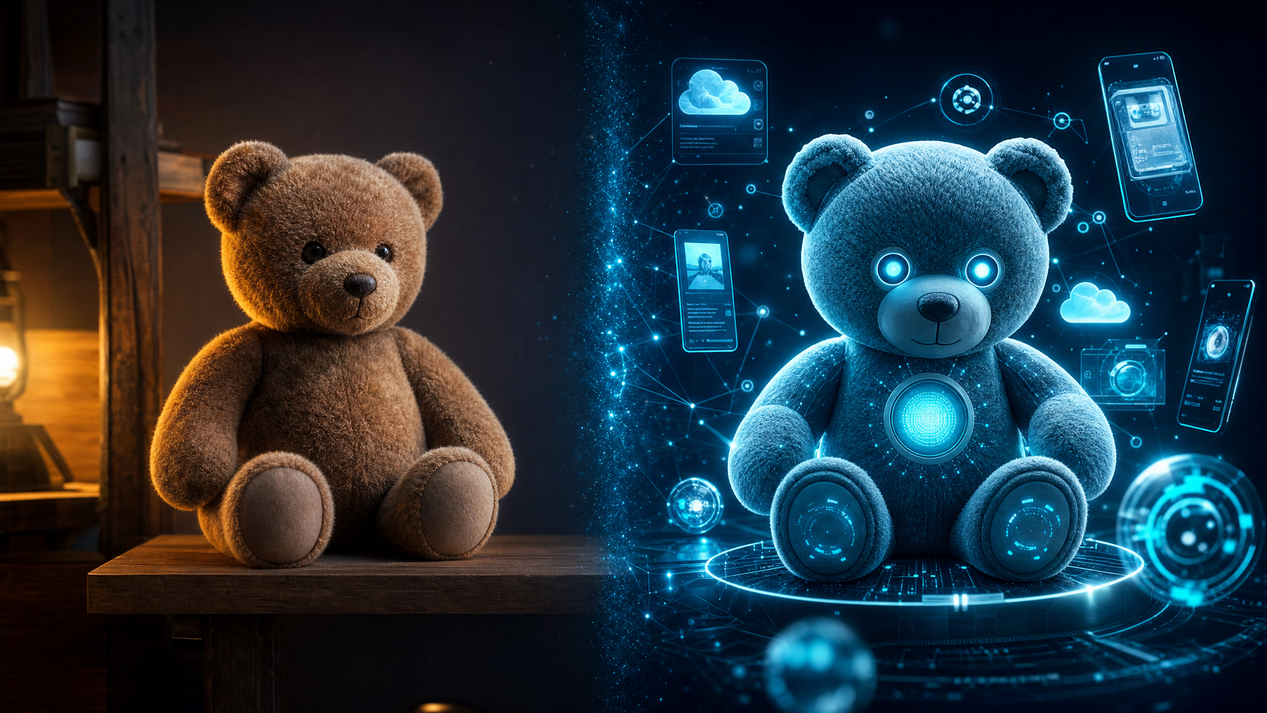 Traditional bear vs AI interactive bear