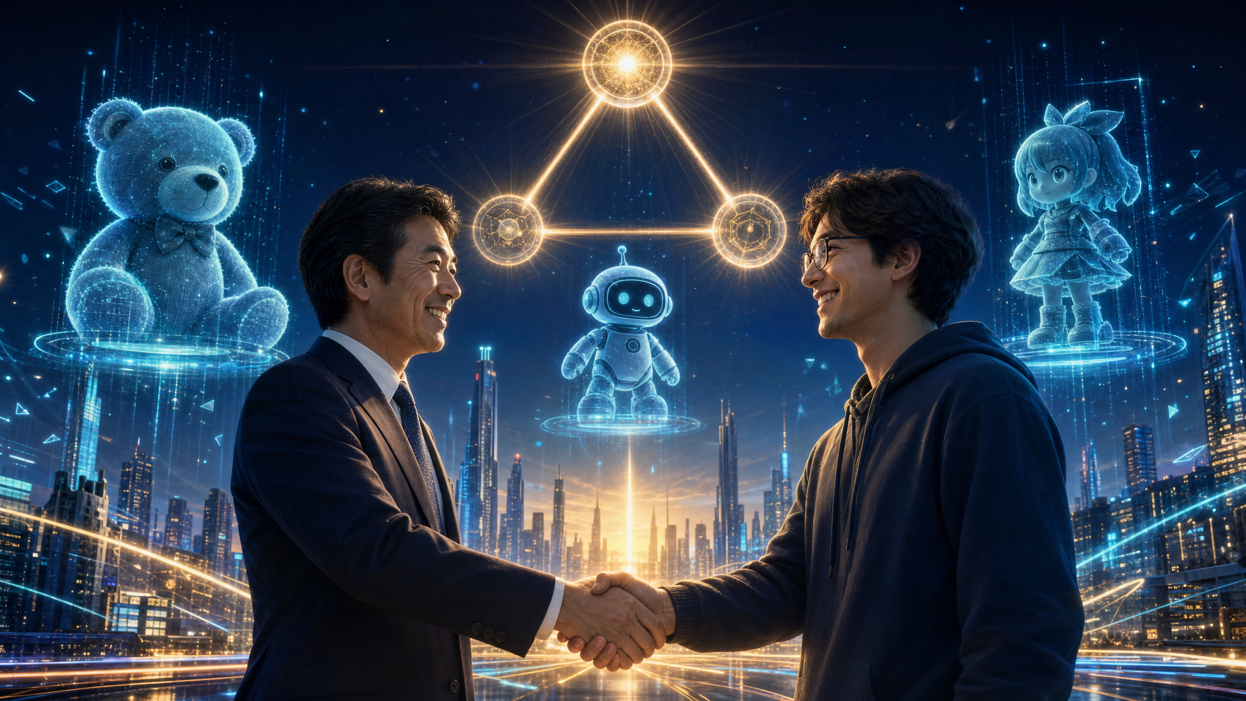 Partnership handshake with AI toys